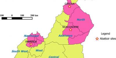 Pokazujući regije Kameruna karti